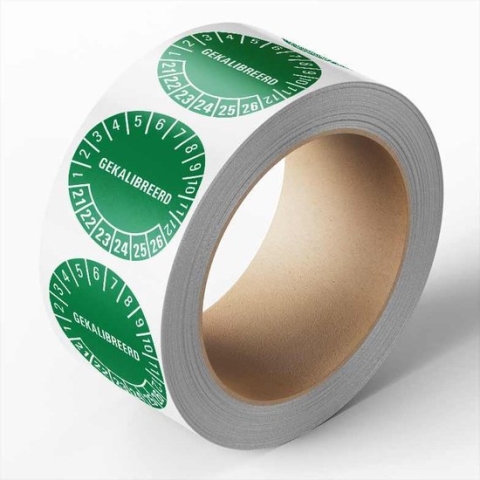 Gekalibreerd op keuringssticker, groen, 25 meter op rol Groen 20 mm - 1150 per rol