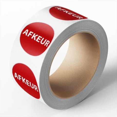 Afkeur keuringssticker op rol, 25 meter 40 mm - 580 per rol