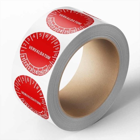 Vervaldatum keuringssticker, rood, 25 meter op rol Wit 40 mm - 580 per rol