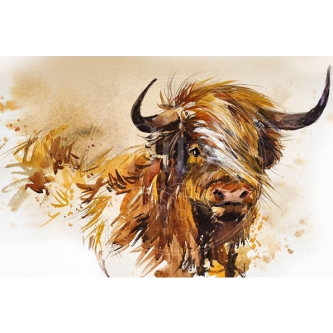 100% Nederlandse Productie! │ Diamond Painting │ Aquarel Schotse Hooglander │ Formaat 120 x 80 cm │ Diamond Painting Pakket Volwassen │ Volledige bedekking │ Vierkant │ Full │ Flitzz Diamond Painting