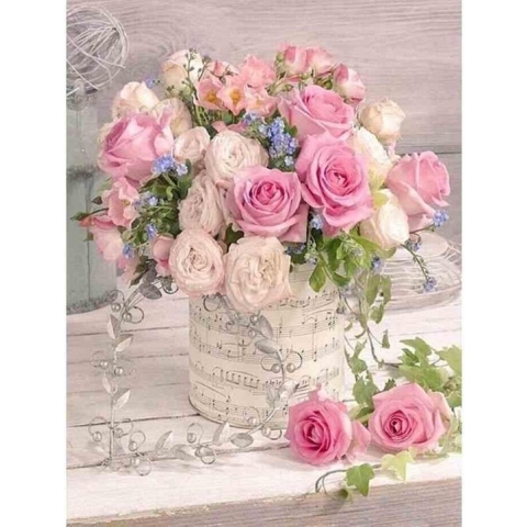 Diamond painting - Bloemen met muziekvaas - Geproduceerd in Nederland - 40 x 60 cm - dibond materiaal - vierkante steentjes - Binnen 2-3 werkdagen in huis