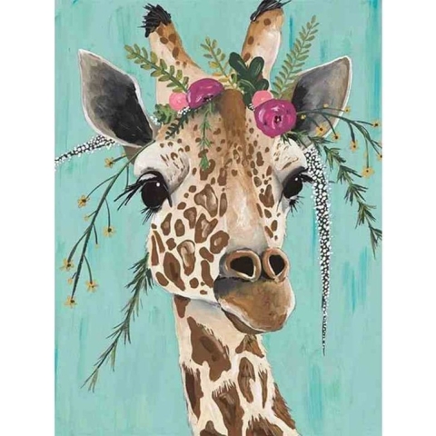 Diamond painting - Vrolijk geschilderde giraffe - Geproduceerd in Nederland - 60 x 90 cm - dibond materiaal - vierkante steentjes - Binnen 2-3 werkdagen in huis