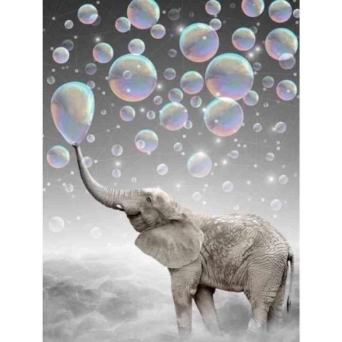 Diamond painting - Olifant met bellenblaas - Geproduceerd in Nederland - 60 x 90 cm - dibond materiaal - vierkante steentjes - Binnen 2-3 werkdagen in huis