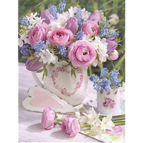 Diamond painting - Roze rozen - Geproduceerd in Nederland - 40 x 60 cm - canvas materiaal - vierkante steentjes - Binnen 2-3 werkdagen in huis