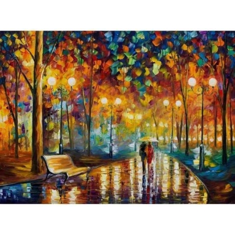 Diamond painting - Romantische wandeling in park - Geproduceerd in Nederland - 40 x 60 cm - dibond materiaal - vierkante steentjes - Binnen 2-3 werkdagen in huis