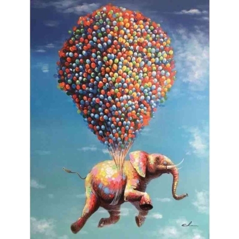 Diamond painting - Olifant met ballonnen - Geproduceerd in Nederland - 60 x 90 cm - dibond materiaal - vierkante steentjes - Binnen 2-3 werkdagen in huis