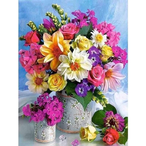 Diamond painting - Kleurrijke vaas bloemen - Geproduceerd in Nederland - 20 x 30 cm - dibond materiaal - vierkante steentjes - Binnen 2-3 werkdagen in huis