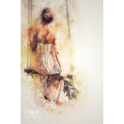 100% Nederlandse Productie! │ Diamond Painting │ Aquarel Schommelende Vrouw│ Formaat 50 x 75 cm │ Diamond Painting Pakket Volwassen │ Volledige bedekking │ Vierkant │ Full │ Flitzz Diamond Painting