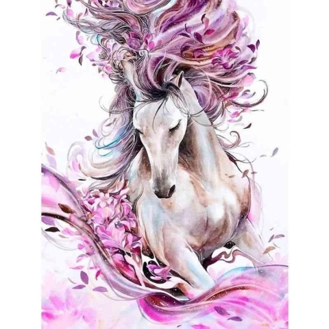 Diamond painting - Paard met prachtige bloesem - Geproduceerd in Nederland - 60 x 90 cm - canvas materiaal - vierkante steentjes - Binnen 2-3 werkdagen in huis