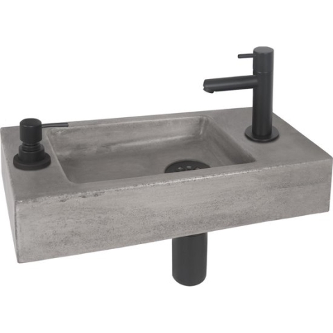 Differnz Jax Fonteinset met Zeepdispenser - Wasbak Beton - Kraan Mat Zwart - 42 x 18.5 x 9 cm