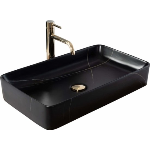REA Denis Opzetwastafel - Waskom - 61.5 x 35 x 11 cm - Marmerlook - Mat Zwart