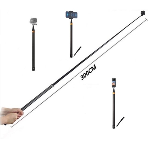 Selfiestick 3 Meter voor Insta360 X3 ONE X2 X- GoPro 1110 9 8 7 6 5 - Osmo - Smartphone - Superlang - long selfie stick - Carbon - Bullet-Time - no Drone no Problem