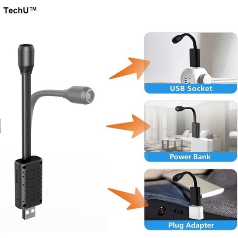TechU™ Spycam Geheime Mini USB Camera – Bedienen met WiFi – Mini Security Camera – Dagzicht & Nachtzicht – Bewegingsdetectie – Audio – 128GB Micro SD – 1080P HD Micro Camera – Zwart
