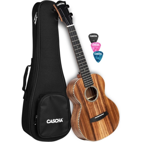 Ukelele Tenor Cascha CS114877 All Solid Acacia met hoes en plectrums