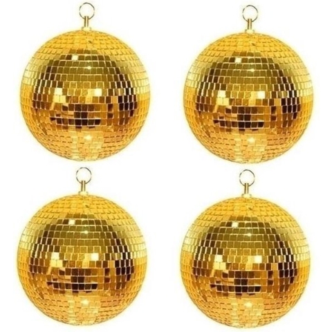 4x Disco spiegel ballen goud 30 cm - Discobal - Spiegelbal - Themafeest decoratie