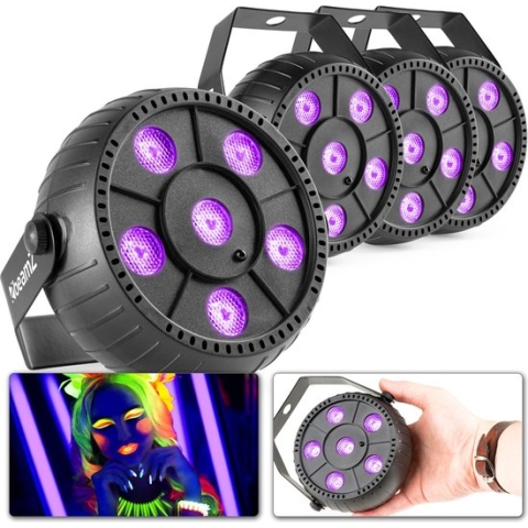 Blacklight - BeamZ PLP14 - Set van 4 Blacklight spots met ingebouwde accu en 6 LED's