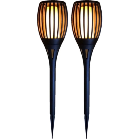 Set van 4x stuks Halloween horror decoratie solar LED tuinfakkels zwart 78 cm - Tuinverlichting/thema feestversiering