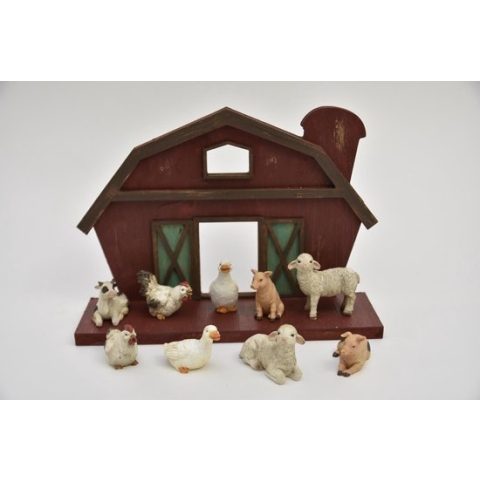 Oneiro’s Luxe Boerderij met dieren 10-delig - ø 30x8x20 cm – decoratie – pasen – paasdecoratie – paashaas – eieren – has – kip – gekleurde eieren – paastak – lente – feestdecoratie