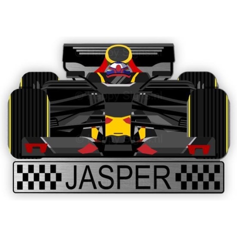 Formule 1 Racewagen RVS look Geboortebord 80 cm