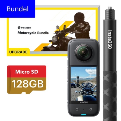 Insta360 X3 - 4-in-1 Motorcycle Bundle Kit - met 128GB SD kaart en 114cm Invisible selfie stick - Motor motorfiets - 360° Panorama Actioncam