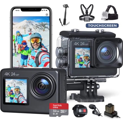 JC's - Vlog camera - Touchscreen - Inclusief 32GB SD kaart - Borstband - Selfie stick - Hoofdband - Dual lader - Afstandbediening - Externe microfoon - EIS Stabilisatie - Vlog camera voor beginners