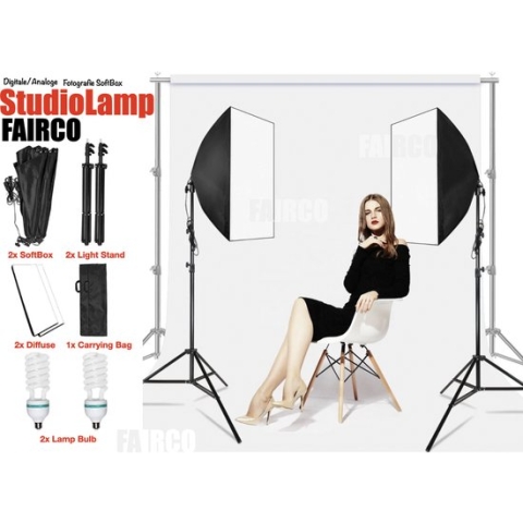 Softbox studiolamp set met Tas - 2Pcs Studiolampen - Foto Studio Verlichting Kit, Achtergrond Support System Softbox Paraplu tripod Stand 210cm - Fotolamp fotografie softbox - FAIRCO