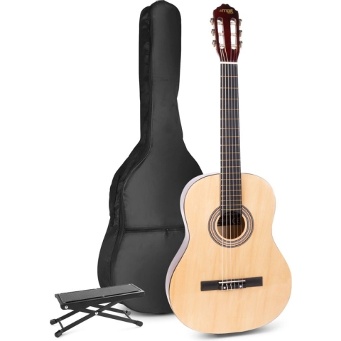 Akoestische gitaar voor beginners - MAX SoloArt klassieke gitaar / Spaanse gitaar met o.a. 39'' gitaar, voetsteun, gitaartas, gitaar stemapparaat en extra accessoires - Hout