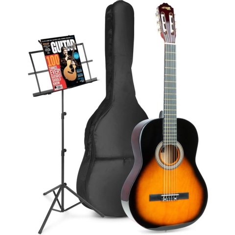Akoestische gitaar voor beginners - MAX SoloArt klassieke gitaar / Spaanse gitaar met o.a. 39'' gitaar, muziekstandaard, gitaartas, gitaar stemapparaat en extra accessoires - Sunburst