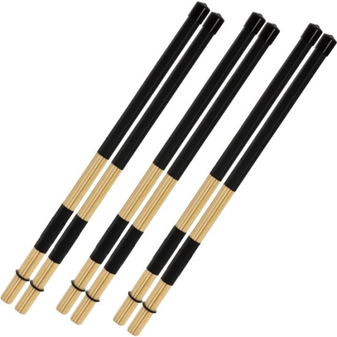 3 paar 16" Bamboo Hot Rods Drumsticks, gemaakt van 19 bamboe pluggen, Rod Drum Brushes, 5A Drumstokken voor Jazz, Rock Band, Folk, Small Venue Performance, Zwart