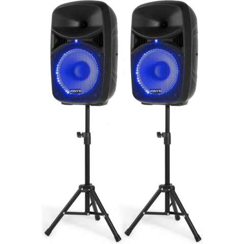 PA Speakersset met LED Verlichting, Bluetooth en Microfoon - Vonyx VPS102A - 600 Watt - USB