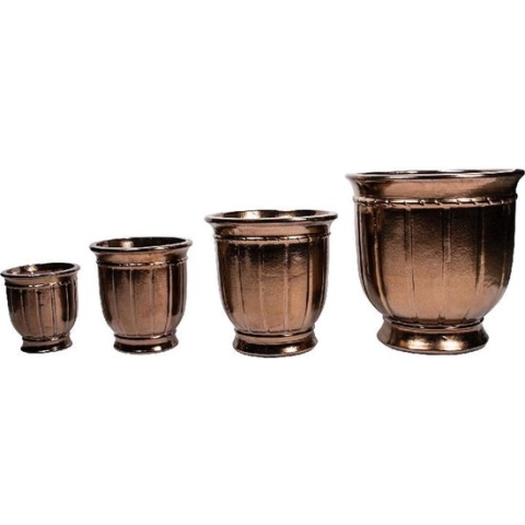 PTMD Kelsy Bloempotten Antiek - H52 x Ø53 cm - Keramiek - Brons - Set van 4