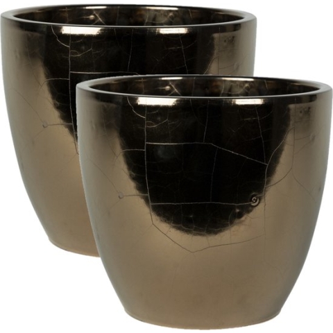 2x stuks plantenpot/bloempot in een strakke Scandinavische look goud Dia 33 cm en Hoogte 28 cm glanzend
