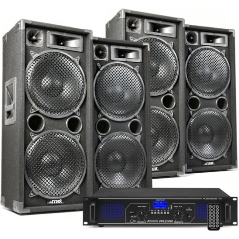 DJ geluidsinstallatie met Bluetooth - 4x MAX212 DJ luidsprekers + Bluetooth versterker combinatie - 5600W