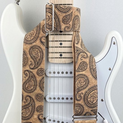 Rock 'n Soul - Gitaarband - Cork 5 Paisley Black - Vegan - Handgemaakte gitaarriem van kurk en katoen