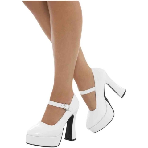 Smiffy's - Jaren 80 & 90 Kostuum - 70s Dansende Witte Schoenen Plateauzolen - Wit / Beige - Medium - Carnavalskleding - Verkleedkleding