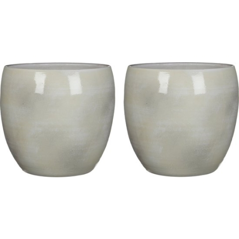 2x stuks bloempot in kleur shiny lightgrey stone keramiek voor kamerplant H31 x D33 cm- plantenpotten binnen