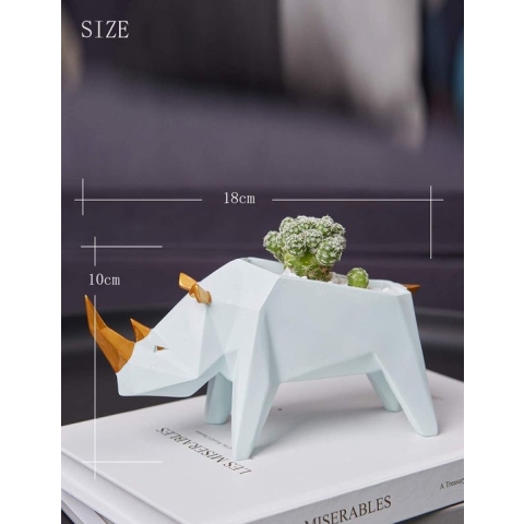 Amoy-Art Bloempot Succulent Cactus Plantenbak Figuur Decoratie Neushoorn Modern Standbeeld Kunst Dier Potten Voor Huis Cedeau Resin Sculpture 18cmL