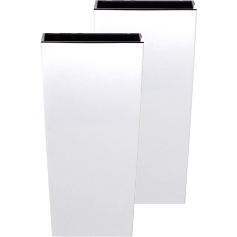 Set van 3x stuks kunststof Urbi bloempot/plantenpot met binnenpot wit 24 x 24 x 45 cm - 7,5/19 liter - Hoge vierkante bloempotten