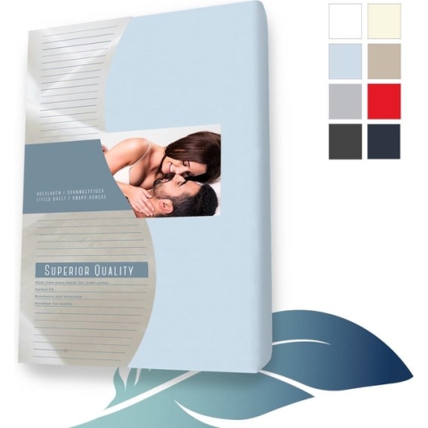 24-Bedding - Duopak 2 stuks !! - Jersey Hoeslaken - Extra zacht - 97% katoen - 3% Elastaan - 90x200 cm - licht Blauw - 30 cm