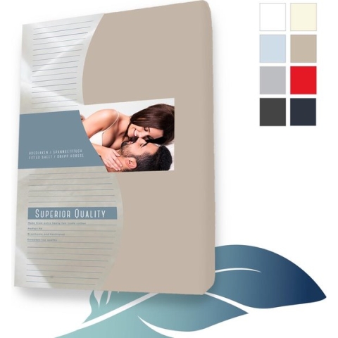 24-Bedding - Duopak 2 stuks !! - Jersey Hoeslaken - Extra zacht - 97% katoen - 3% Elastaan - 70x220 cm - Taupe - 30 cm