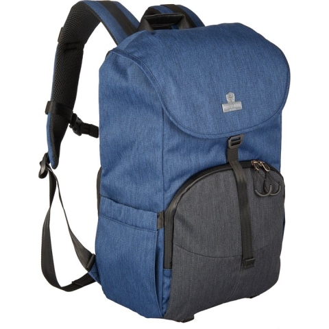 Roundtop cameratas, Rugzak Blauw met camerariem/sling, regenhoes, 16" Laptopvak