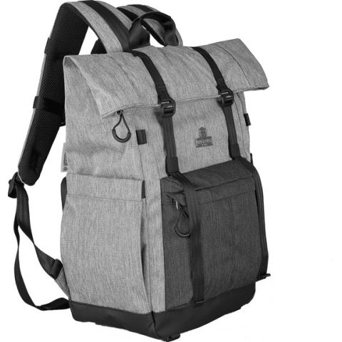 Ziptop cameratas Rugzak Grijs denim met camerariem/sling, regenhoes, 16" Laptopvak