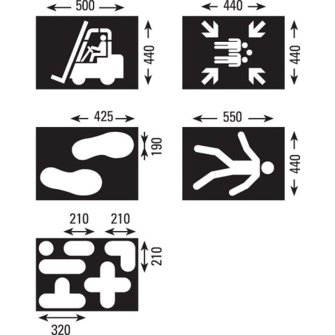Sjablonen set 8, ISO, voor vloermarkeringen, 5 stuks
