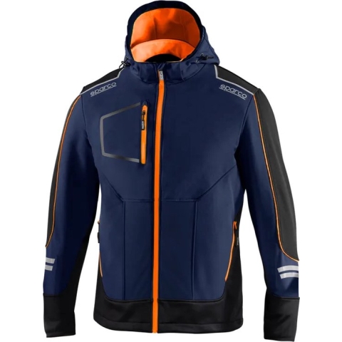 Sparco Tech Softshell - Waterdichte, reflecterende en versterkte jas met polar fleece voering - Maat XXL - Blauw/Oranje