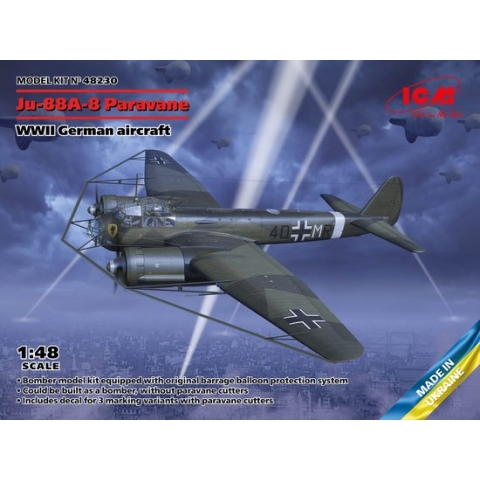 1:48 ICM 48230 Ju-88A-8 Paravane Plane Plastic Modelbouwpakket