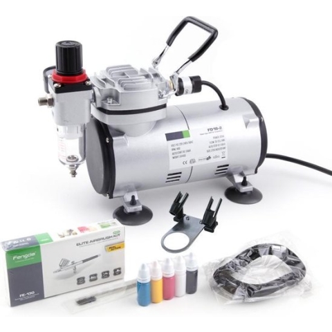 Airbrush Set Fengda FD-18-2K(AS18-2K) met compressor FD-18-2, Airbrush FE-130 en accessoires