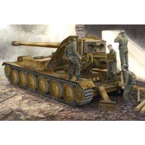 The 1:35 Model Kit of a German 12.8cm Pak 44 Waffentrager Krupp 1.

Plastic Kit 
Glue not included
Dimension 264 * 90 mm
1080 Plastic parts
The manufacturer of the kit is Trumpeter.This kit is only online available.