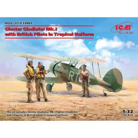 1:32 ICM 32043 Gloster Gladiator Mk.I with British Pilots in Tropical Uniform Plastic Modelbouwpakket