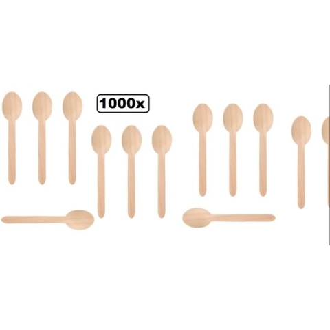1000x Bio houten lepel naturel 160mm next generation Bestek soep lepel duurzaam hout roer ijs diner restaurant