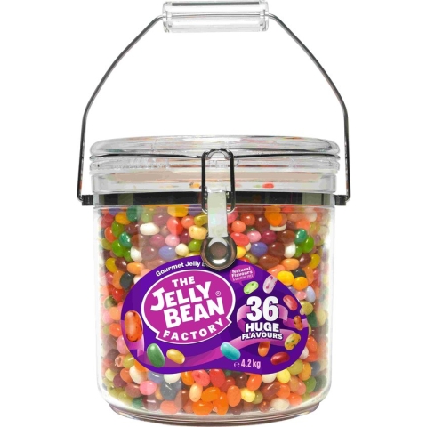 The Jelly Bean Factory snoep in snoeppot gevuld met jelly beans cadeau- verjaardag - 36 verschillende smaken - candy jar 4,2 kg snoepgoed
